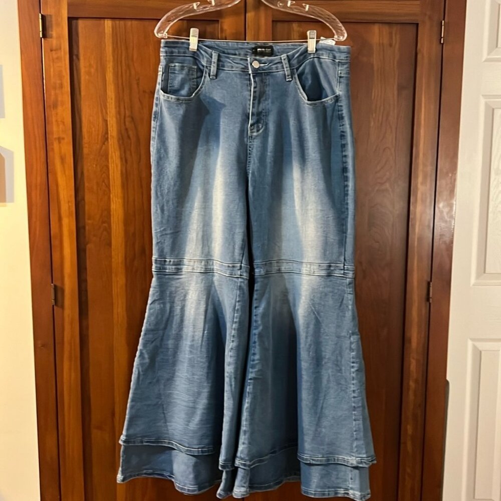 Double Ruffle Flare Bell Bottom Jeans